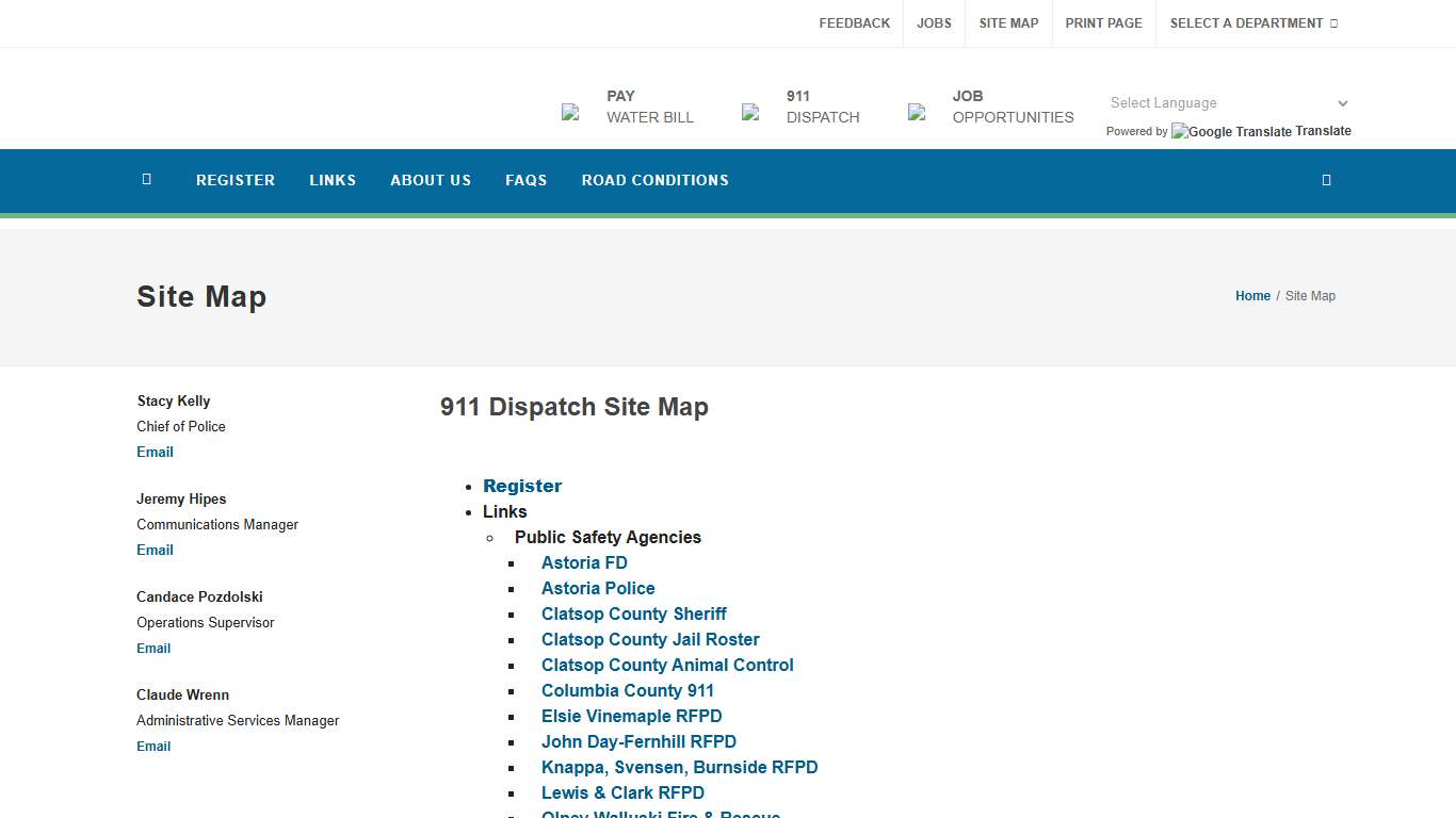 Astoria Dispatch 911: Site Map