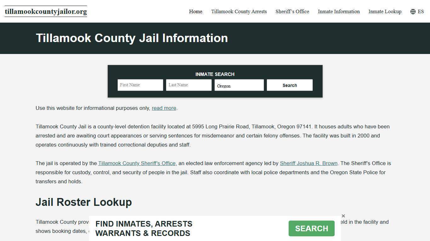 Tillamook County, OR Jail Roster, Inmate Info